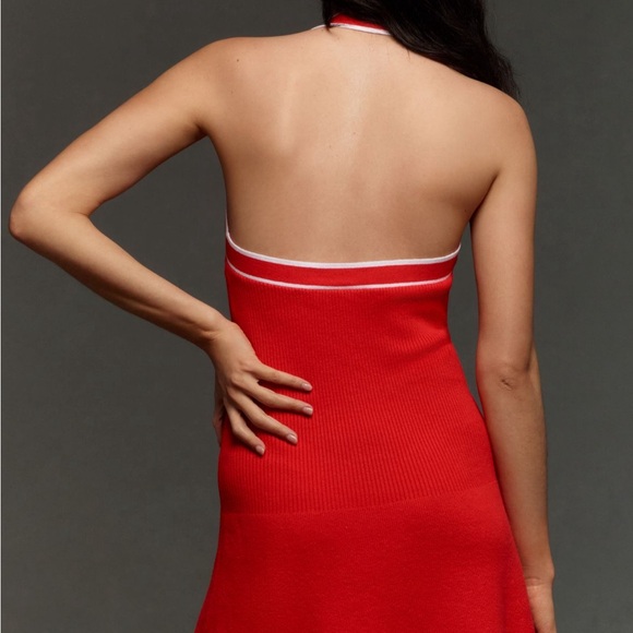 Anthropologie Ribbed Halter Mini Dress Red NWT Size Medium - Picture 3 of 4